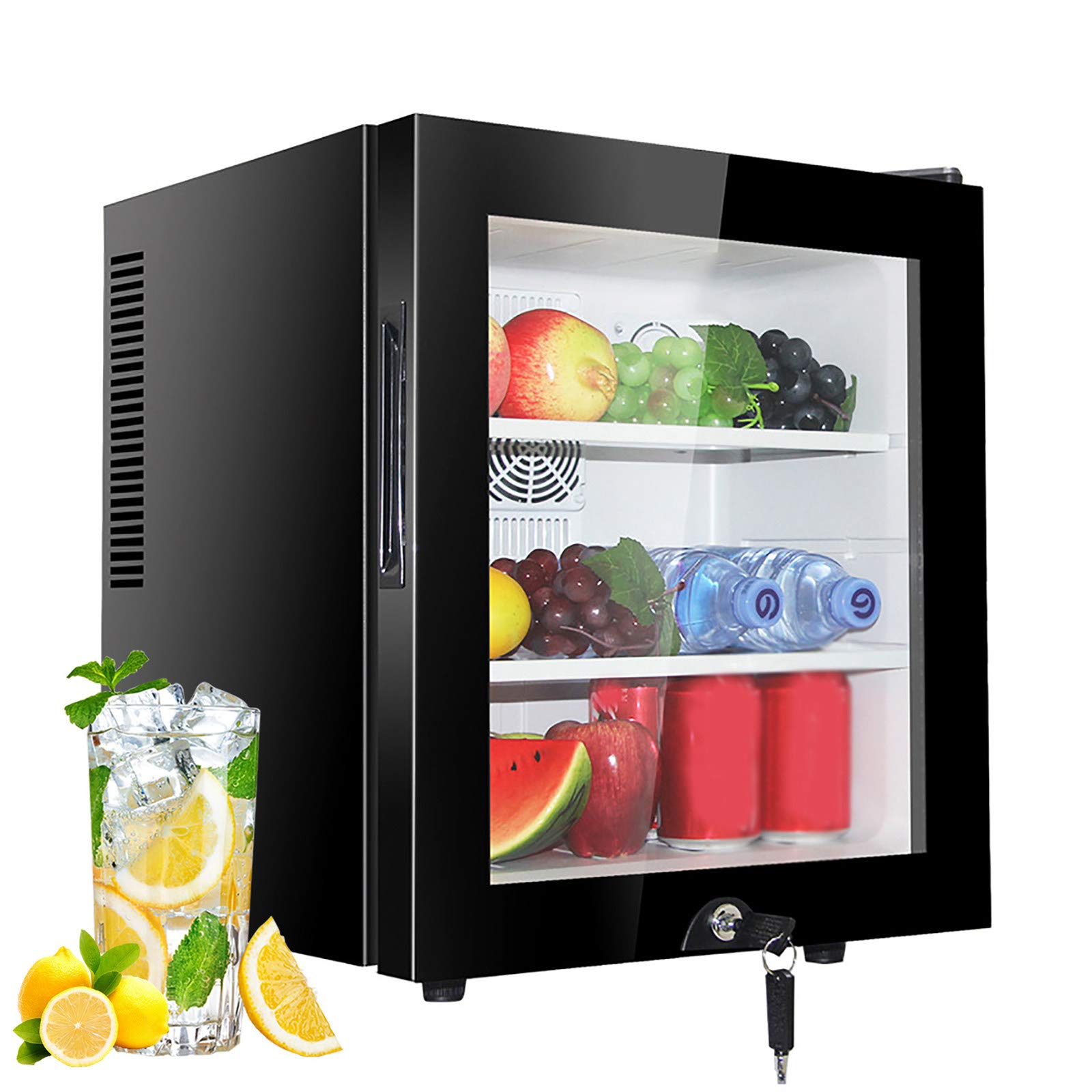 30L Mini-KüHlschräNke, Aufrecht Stehender KosmetikküHlschrank KüHlschrank Mit GroßEr KapazitäT, Led-Licht + Schloss & SchlüSsel, Energiesparend A +, FüR Zuhause, Hotel, SchlafsäLe, BüRo,A