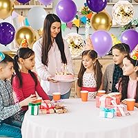 Vista 7 de Juego de 60 globos de color morado y blanco para cumpleaños de niñas, temática de princesa con confeti dorado, globos de látex de 12 pulgadas