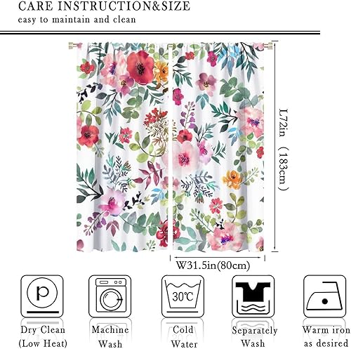 Miniatura 489 de Retro 70s Floral Blackout Window Curtains, Watercolor Flower Plant Rustic Modern Style Pattern Window Drapes, for Bedroom Living Room 42x45in 2