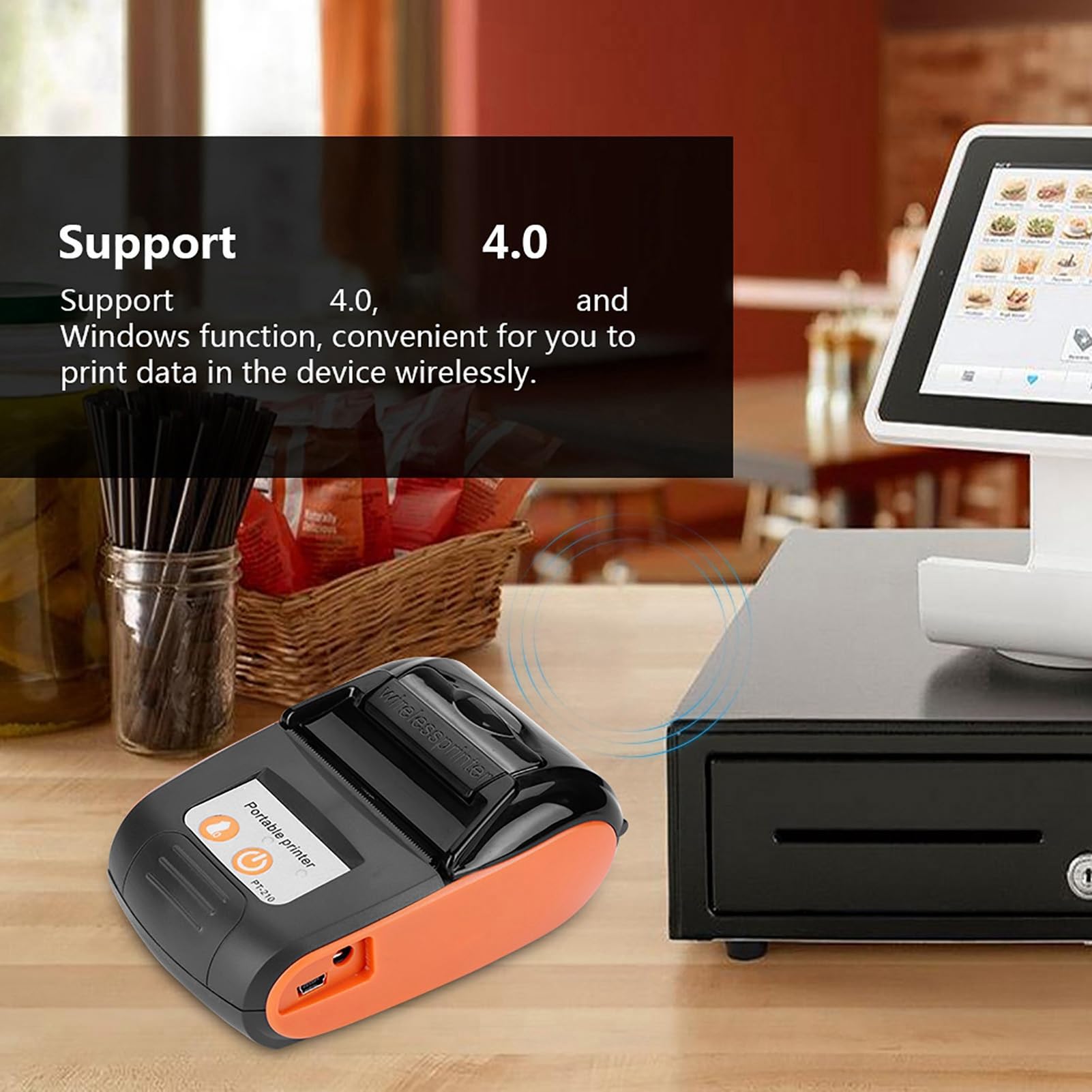 Bewinner 58mm Mini Impresora Térmica de Recibos,Soporte Bluetooth 4.0,Android,iOS y USB Impresora Térmica Directa para ESC/POS/Receipt Ticket Impresora de Profesiona(Naranja)