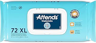 Attends Scented Washcloths for Adult Incontinence Care, Hypoallergenic, Latex and Alcohol Free, 7.8" x 11.8" Wipes, 72 Count (Pack of 12)