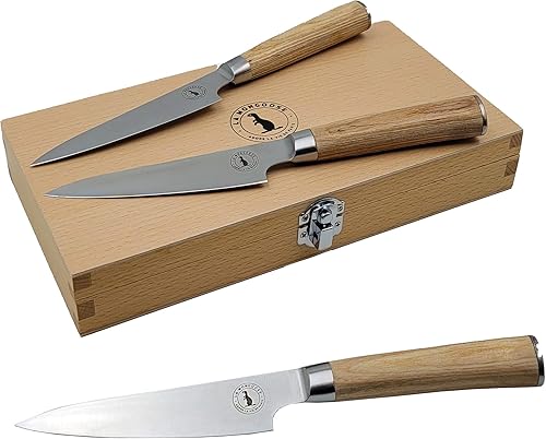 Miniatura 4 de Juego de cuchillos para carne en caja de regalo, 6 cuchillos de acero inoxidable de alto carbono sin dentar, estilo clásico de madera de olivo,