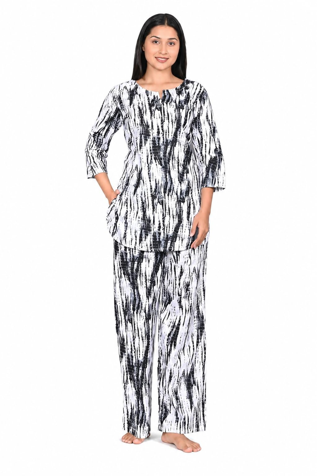 Women Cotton-Rayon Printed Night Suit Set | Half Sleeve Button-Down Shirt with Pyjama | Soft Breathable Sleepwear, Loungewear & Nightwear for Women-image-7