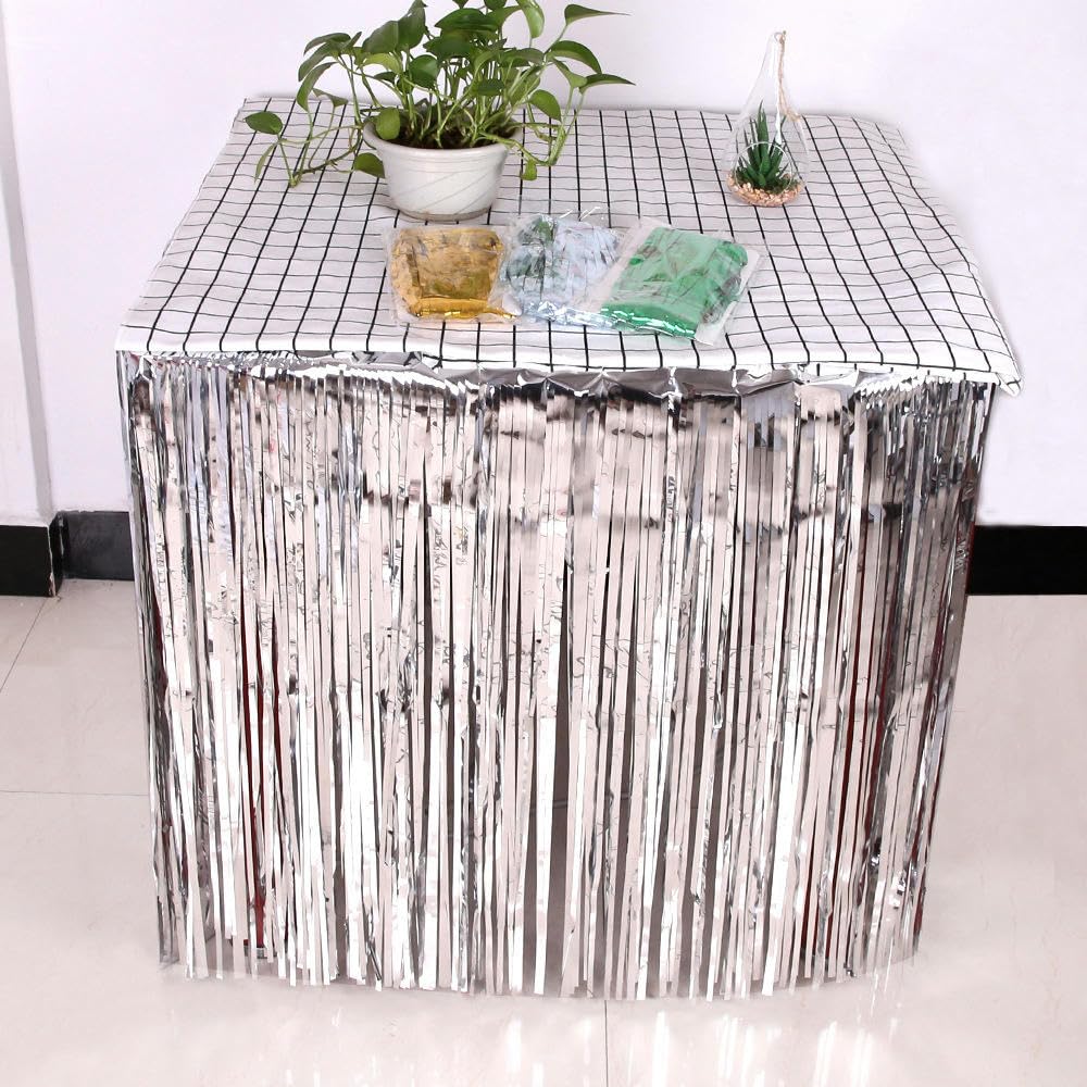 275 x 75 cm 10 szt. Różowa metaliczna frędzle frędzle brokatowe spódnice na stół folia blichtr spódnica na stół girlanda Tutu spódnica kwiatowa Baby Shower Hawajska spódnica na stół