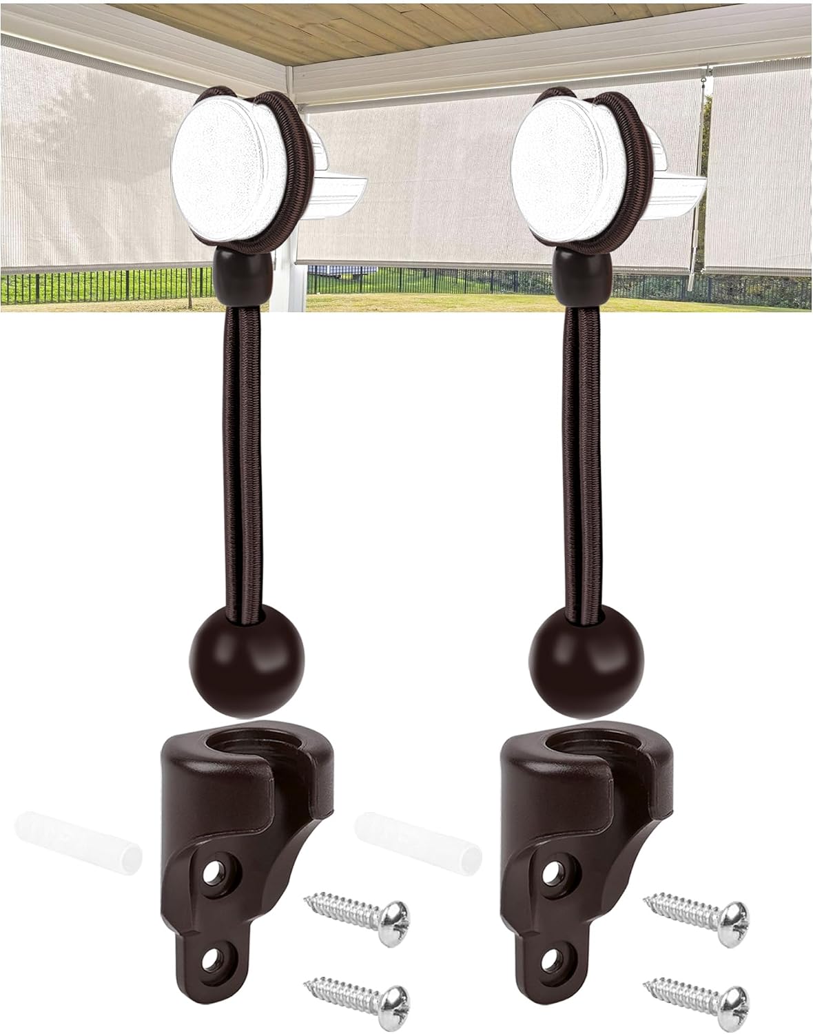 Shade Replacement Parts Tie Down Extended to 6 inches for Coolaroo Outdoor Roller Shade New Model Suitable for All Versions Outdoor Blind(Bungee Kit,2set,Black)