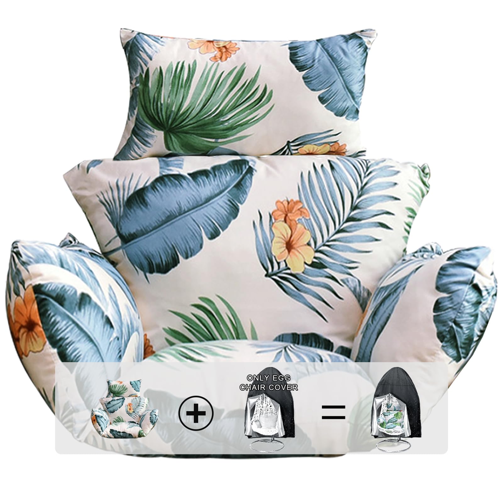 egg chair cushion, hanging basket chair cushions with pillow, soft outdoor swing cushions replacement with waterproof patio egg chair covers (hawaii)