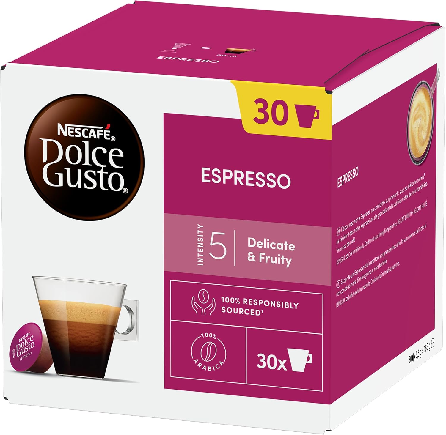 NESCAFÉ Dolce Gusto Espresso, 90 Capsules (3 x 30), 100 % Arabica, Intensité 5, crème dense et arômes fruités - Image détaillée