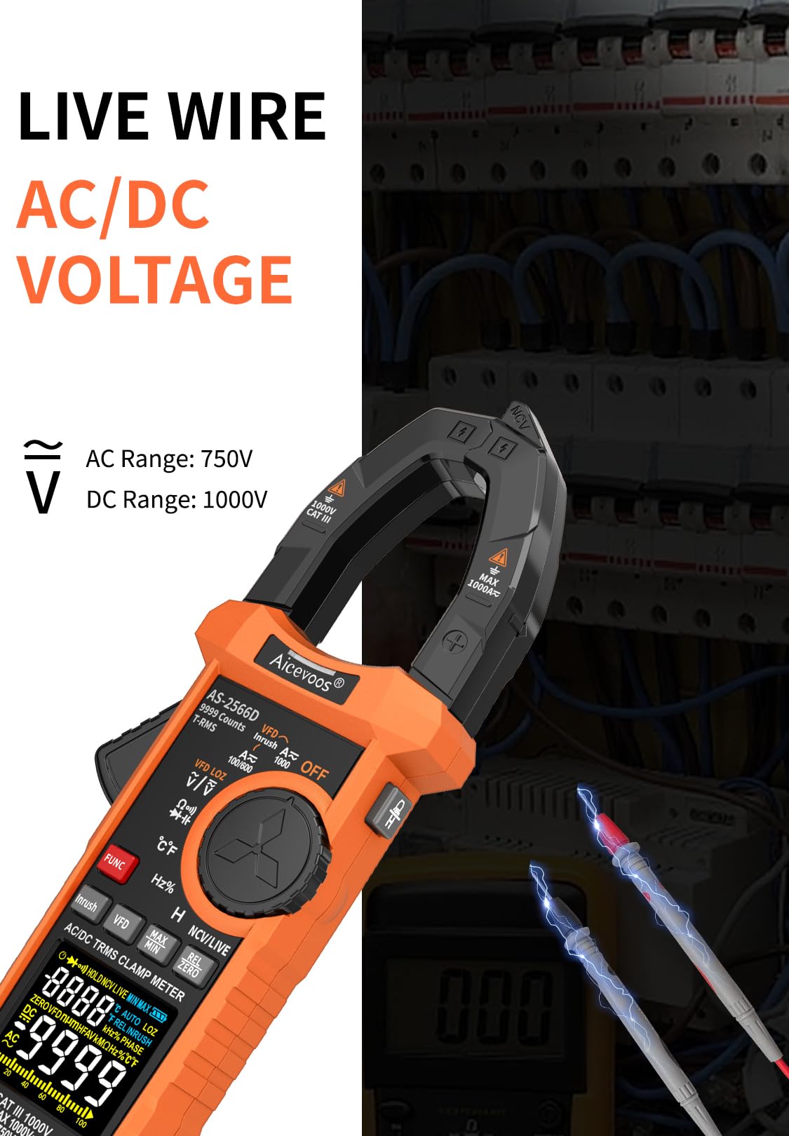Aicevoos Inrush Digital Clamp Meter Multimeter 1000A TRMS 6000 Counts, Amp Voltage Tester with VFD - Image 3