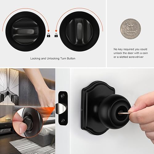 Miniatura 6 de Haidms Paquete de 3 pomos de puerta negros, pomos de puerta negro mate, pomos de puerta interiores negro mate, pomos de puerta interiores negros