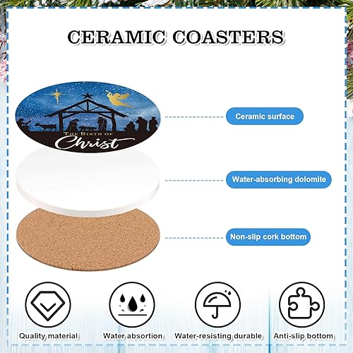 Miniatura 3 de AnyDesign - Juego de 4 posavasos de Navidad para la noche santa, color azul, para Navidad, Navidad, Navidad, Navidad, Navidad, Navidad, belén,