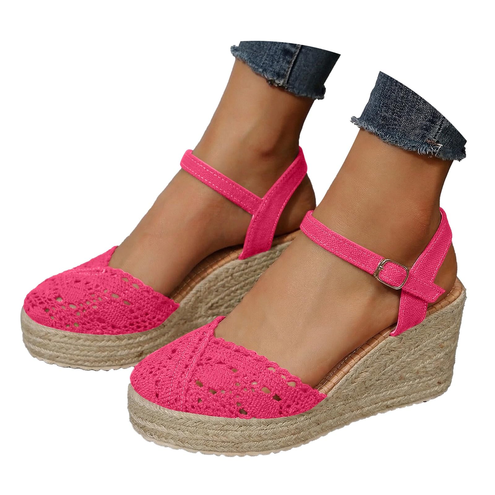 Generisch Sandalias de mujer estrechas con escote lateral y hebilla para mujer – Sandalias de verano de moda material tejido zapatos mujer 40 zapatillas