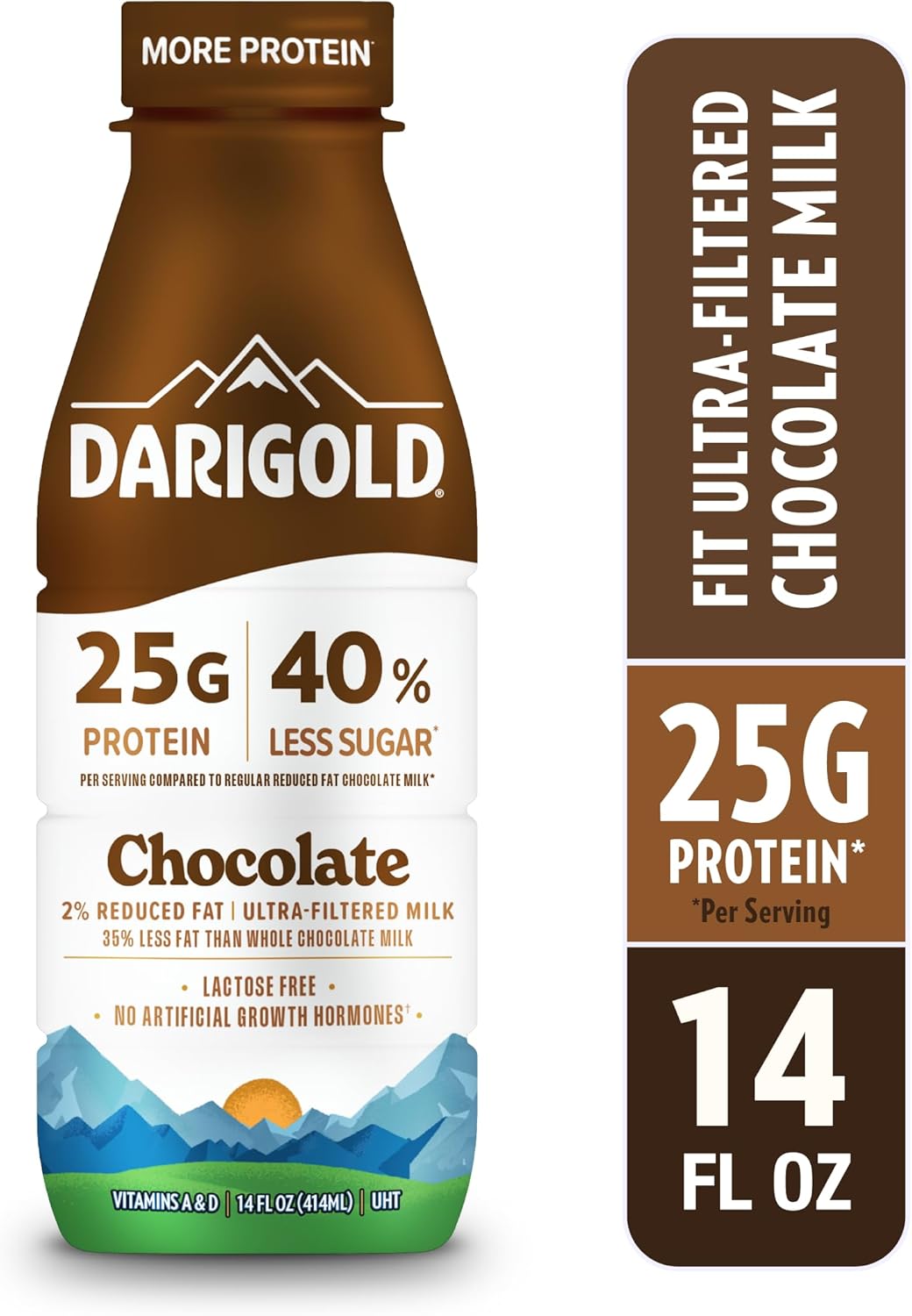 Darigold FIT High Protein Milk 2 Percent - Ultra-Filtered, Low Fat, Lactose Free - 25g Protein, 40% Less Sugar - 14oz Bottles, 12 Pack (Chocolate Milk)