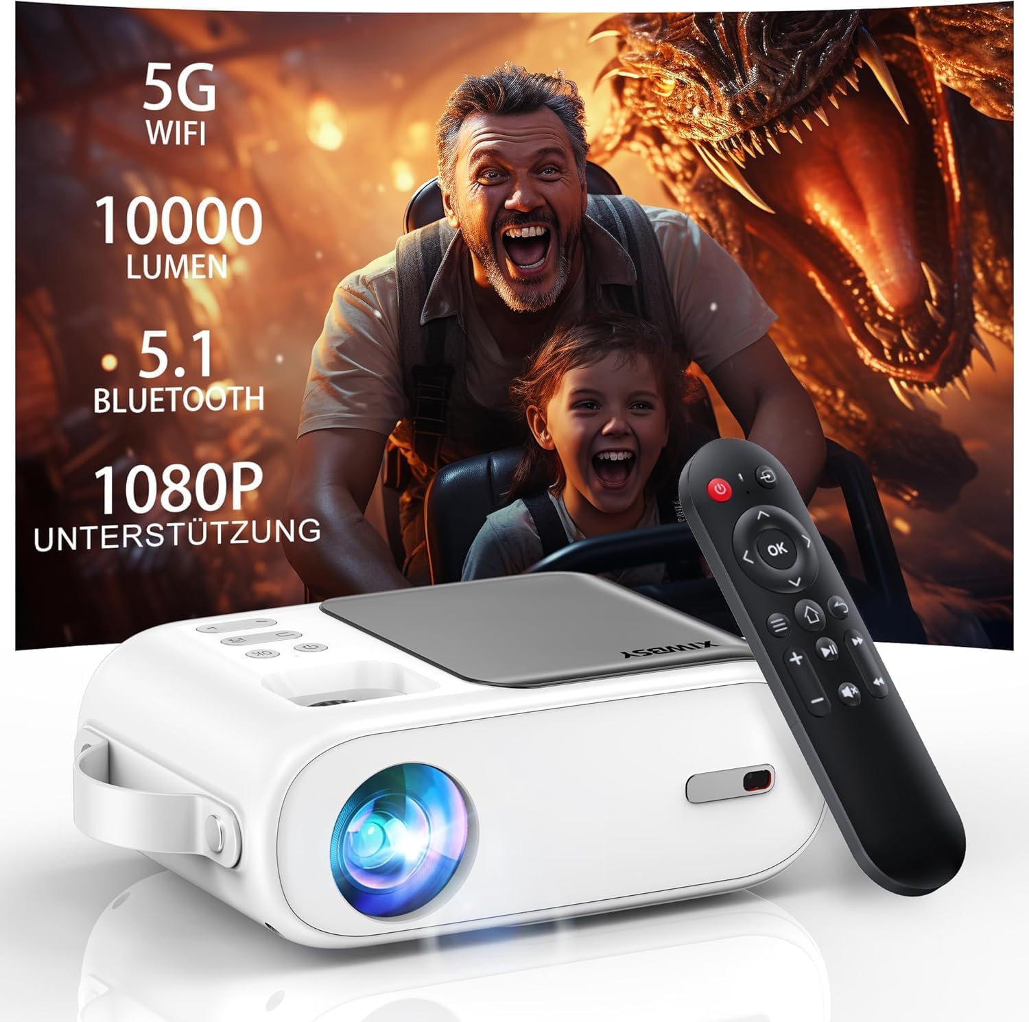 Beamer, XIWBSY 10000 Lumen Mini Beamer 1080P Unterstützt, 5G WiFi LED Heimkino Portable Beamer Klein, Beamer Bluetooth Kompatibel mit TV Stick/X-Box/DVD/Laptop/Smartphone/Android/HDMI