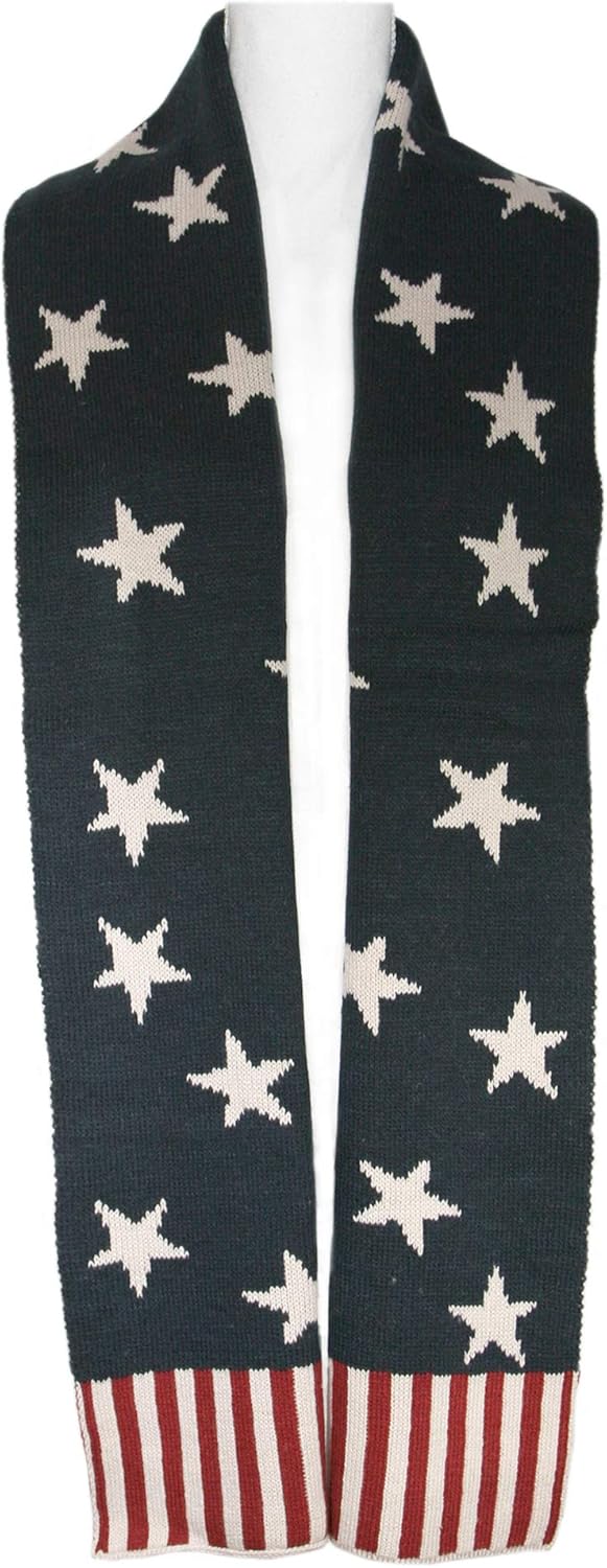 Modena Unisex Stripes and Stars American Americana Flag Reversible Knit Scarf (Red, Ivory, Blue) - Image 3