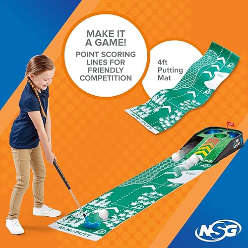 Miniatura 5 de Juego de golf electrónico mini NSG para niños  Juguete de golf para interior con tapete de 4 pies, bandera de puntería, retorno automático de bolas,