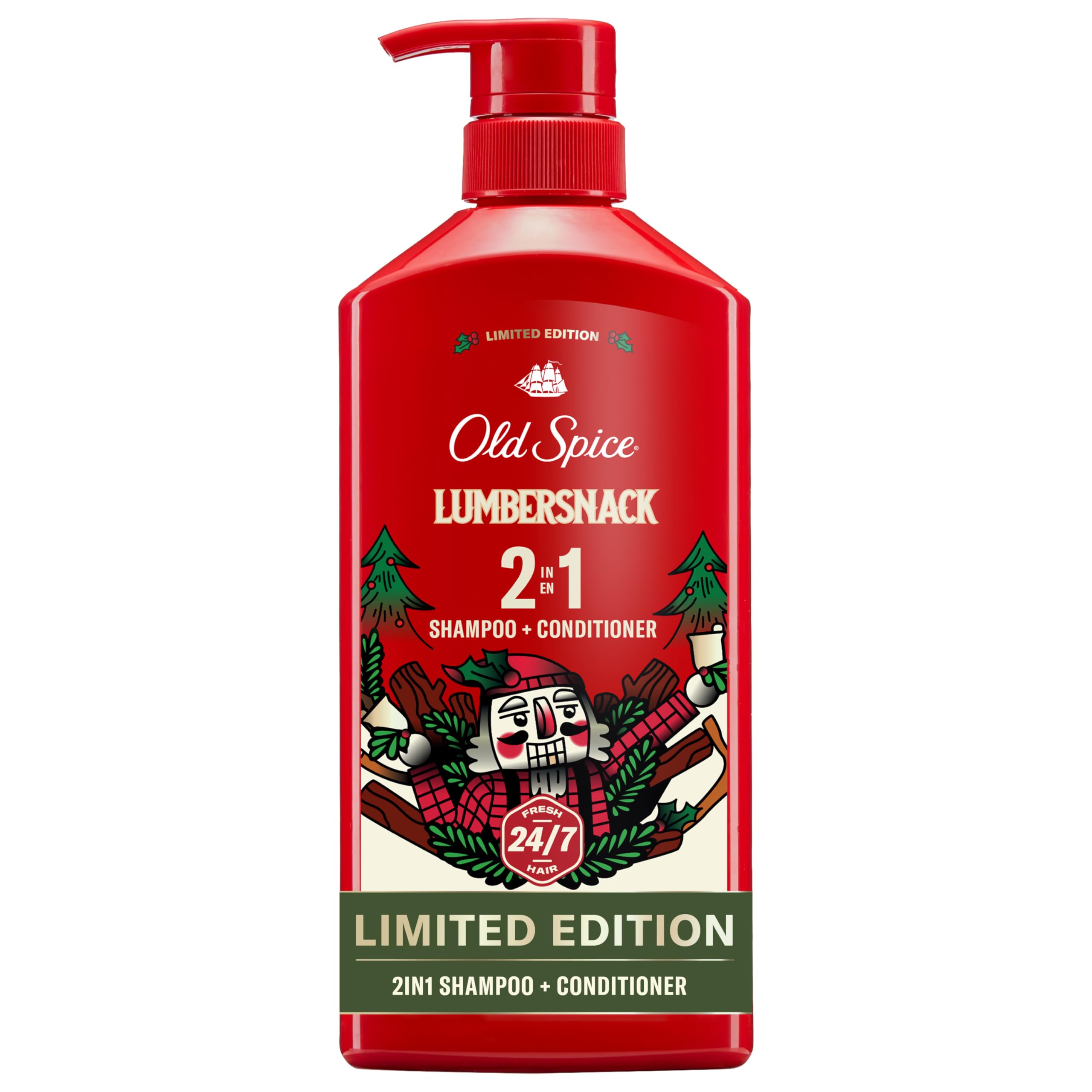Old Spice Lumbersnack 2in1 Shampoo & Conditioner for Men, Holidudes Limited Edition, Scent of Fresh Pine, 21.9 fl oz