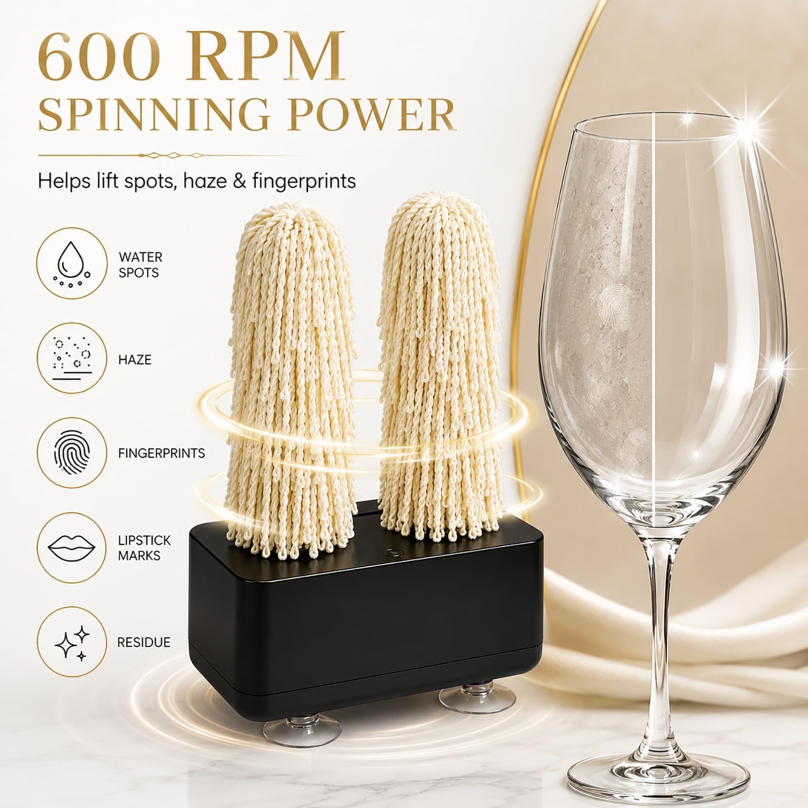 Lucidatrice for Bicchieri Elettrica Asciugatore Vino Rotante 600 RPM Asciugatura Rapida Doppia Spazzola Lavabicchieri Professionale Bar Ristorante Hotel Cucina