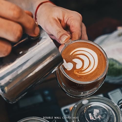 Miniatura 4 de Top-spring Tazas de café de vidrio de doble pared, tazas de café de vidrio transparente con asas, juego de 4 tazas de café con aislamiento de doble