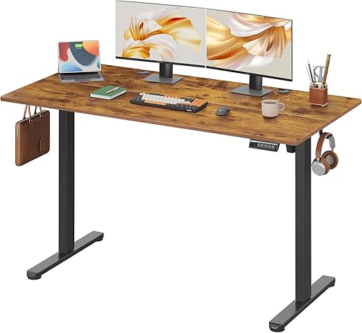 DEVAISE 55 x 28 Inches Electric Standing Desk, Adjustable Height Stand up Desk, 28" Deeper Desktop Sit to Stand Desk with 3 Memory Preset, Adjustable Computer Desk for Home Office (Rustic Brown)
