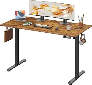 DEVAISE 55 x 28 Inches Electric Standing Desk, Adjustable Height Stand up Desk, 28" Deeper Desktop Sit to Stand Desk with 3 Memory Preset, Adjustable Computer Desk for Home Office (Rustic Brown)