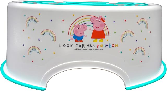 SRV Hub® Peppa Pig Plastic Step Stool for Toddlers Decorated with Licensed Characters, 36.5cm Anti-Slip Toilet Training Step with Slip-Resistant Pads- Ages 18+ Months(Peppa and George Green)