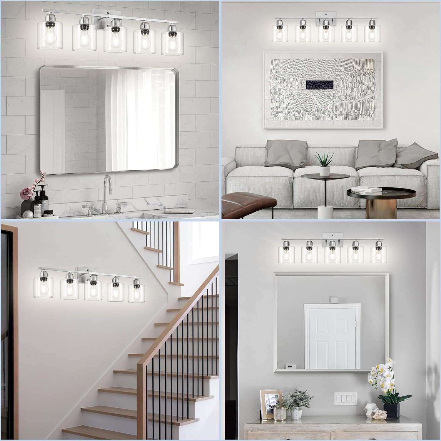 Modern Brushed Nickel 5 Light Bathroom Vanity Light, 31 inch Bathroom Lights Fixtures, Vanity Lights for Mirror Kitchen Living Room Hallway Cabinet Porch