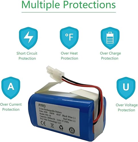 Miniatura 4 de FIVO Batería de repuesto para aspiradoras robot ILIFE A4S, A4S pro, A6, A7, A9, A10, V3x, V7s Plus, W450 Robot, 14.4V14.8V 2600mAh