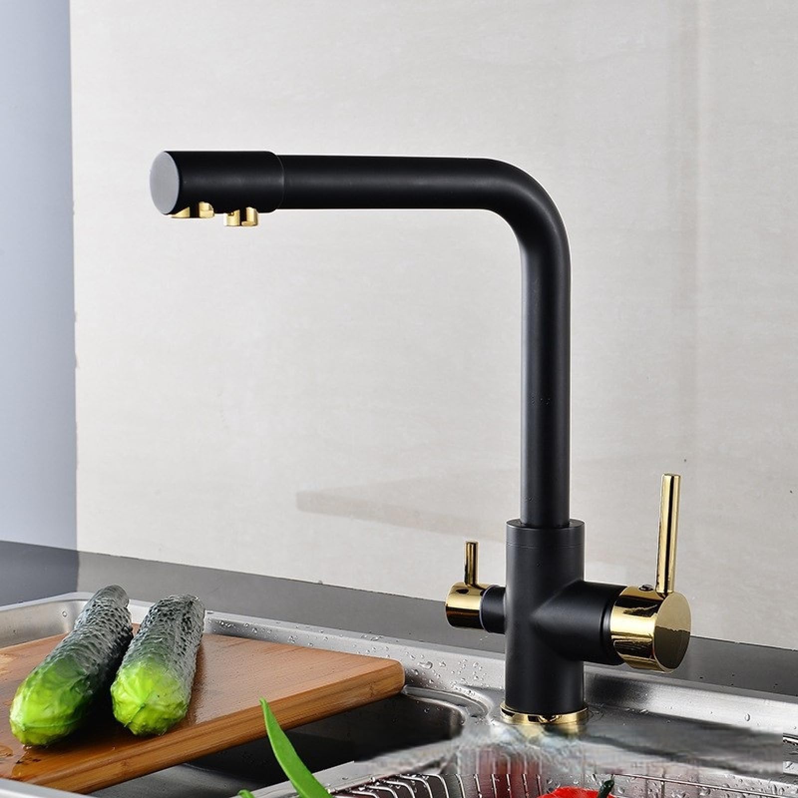 Kitchen Hot and Cold Water Purification Rotating Faucet, Black Gold