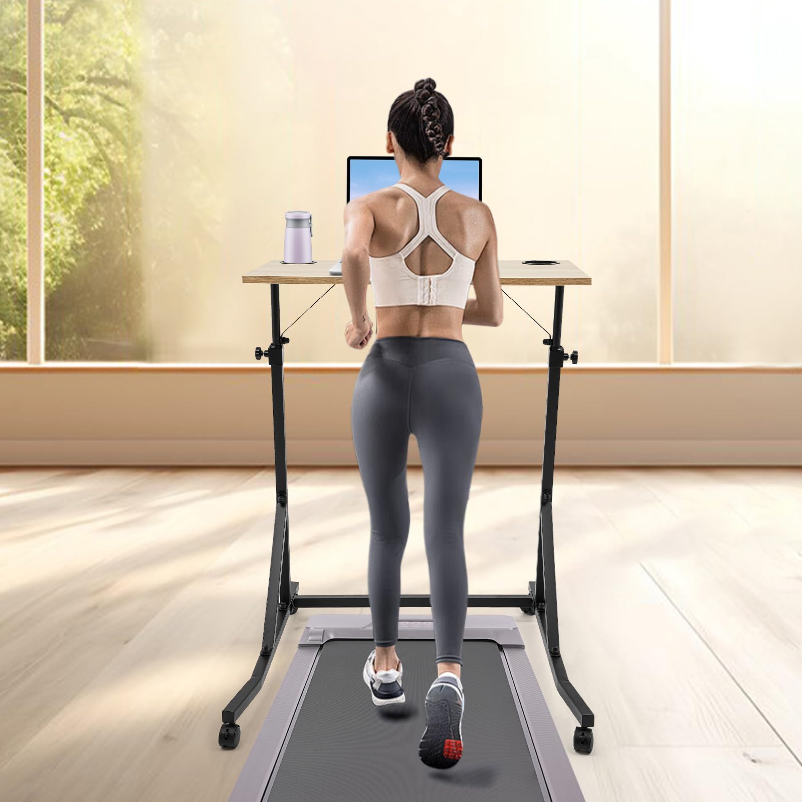 Bureau de vélo pour entraîneur de vélo, tapis de marche, tapis de course, table d'entraînement avec roues, hauteur réglable 90-118 cm, bureau d'ordinateur de fitness, pour appartements, bureaux