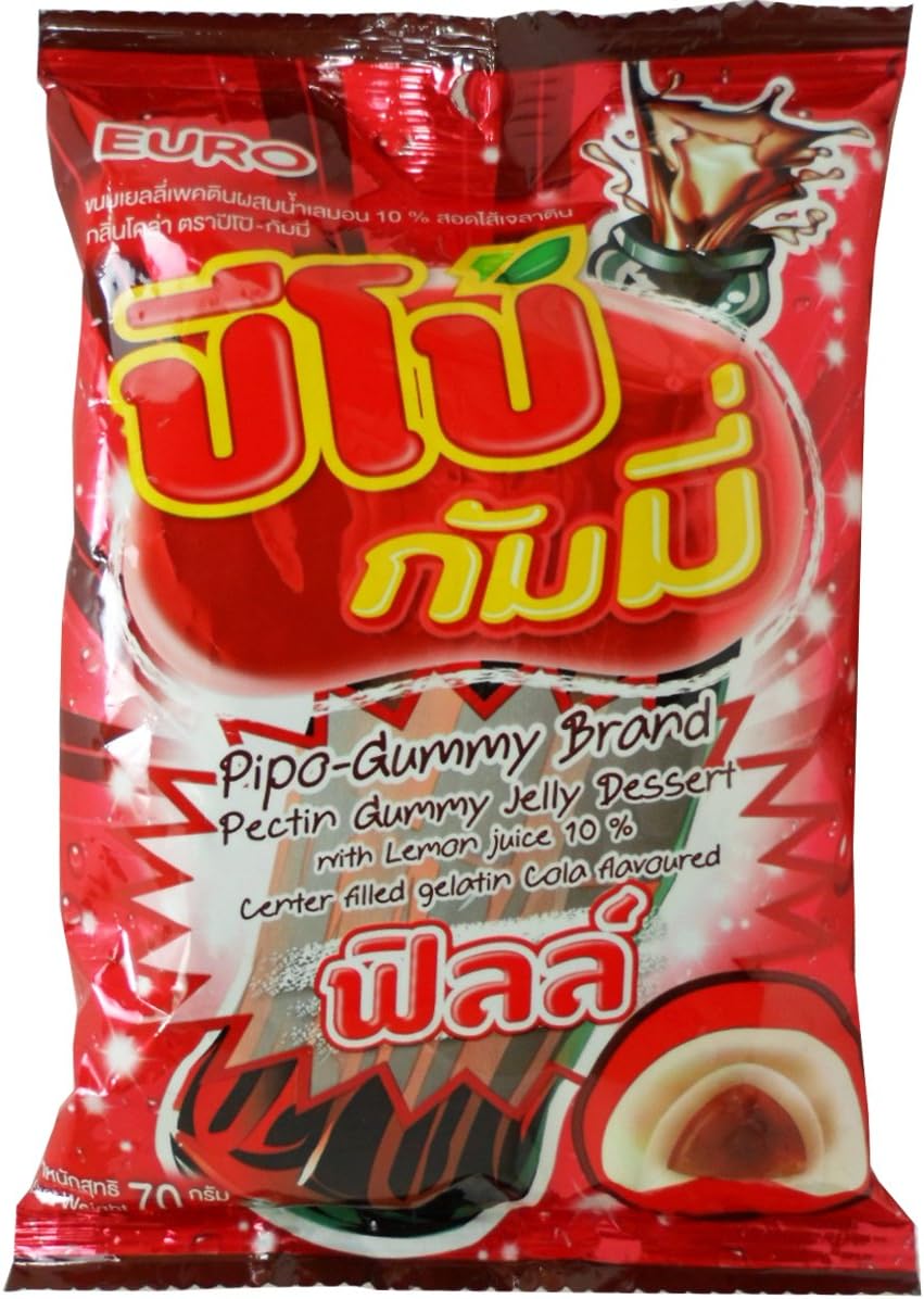 Gummy Jelly Candy Dessert Snack Lemon Juice with Center Filled Gelatin Cola Flavoured Net Wt 70 G (2.47 Oz) Euro Pipo Brand X 5 Bags