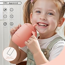 Cuddle Campus Pack of 2 Silicone Baby Training Cup, Shatterproof Toddler Sippy Cups with Straw, Open Cup for Baby, 6+ Months 5 Oz