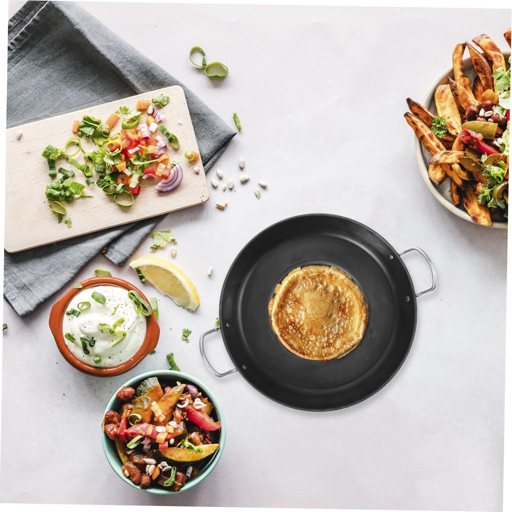 VALICLUD Sartén Multiusos de Hierro Negro Base Cóncava para Cocina Familiar, Ligera y Calentamiento Uniforme Adecuado para Tortillas y Huevos Fritos
