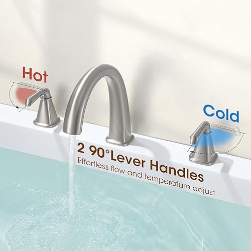 Miniatura 18 de Grifo de bañera romana de alto flujo con ducha de mano, grifo de bañera negro mate de 4 agujeros con válvula, grifos de bañera generalizados