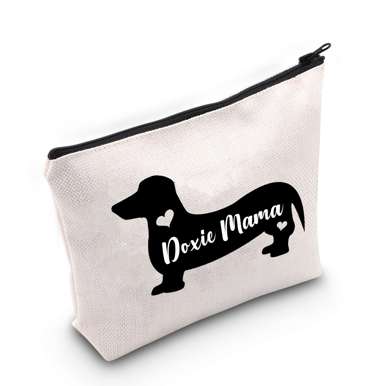 G2TUP Dachshund Lover Gift Doxie Mama Makeup Bag Dachshund Mom Cosmetic Bag Wiener Dog Gift Doxie Owner Gift Travel Bag, Doxie Mama White Bag