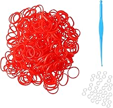 300 Red Loom Bands Refill Pack with Hook Tool and Clips Art Craft Friendship Bracelet Jewellery Making Childrens Game