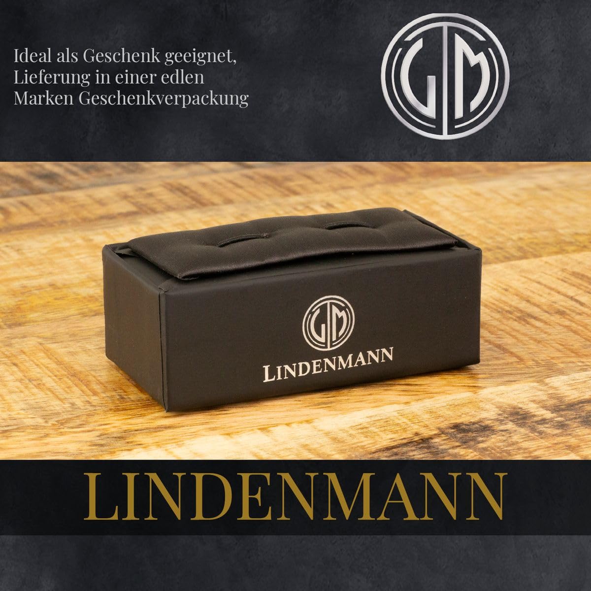 LINDENMANN Gemelos para hombre en estuche de regalo, gemelos de negocios, gemelos de boda, gemelos LINDENMANN de alta calidad y acabado sólido
