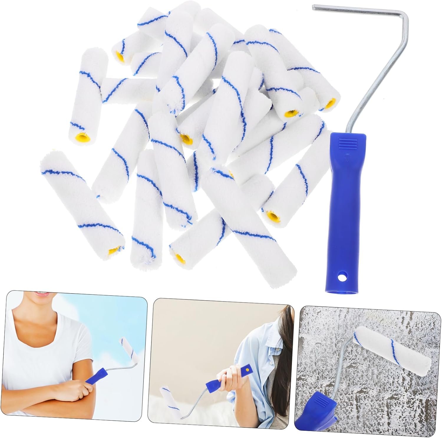 WOONEKY 1set Paint Roller Kit Portable Covers Roller Frame for House Painting Easy to Install and Use for Home Decoration and Wall Painting
