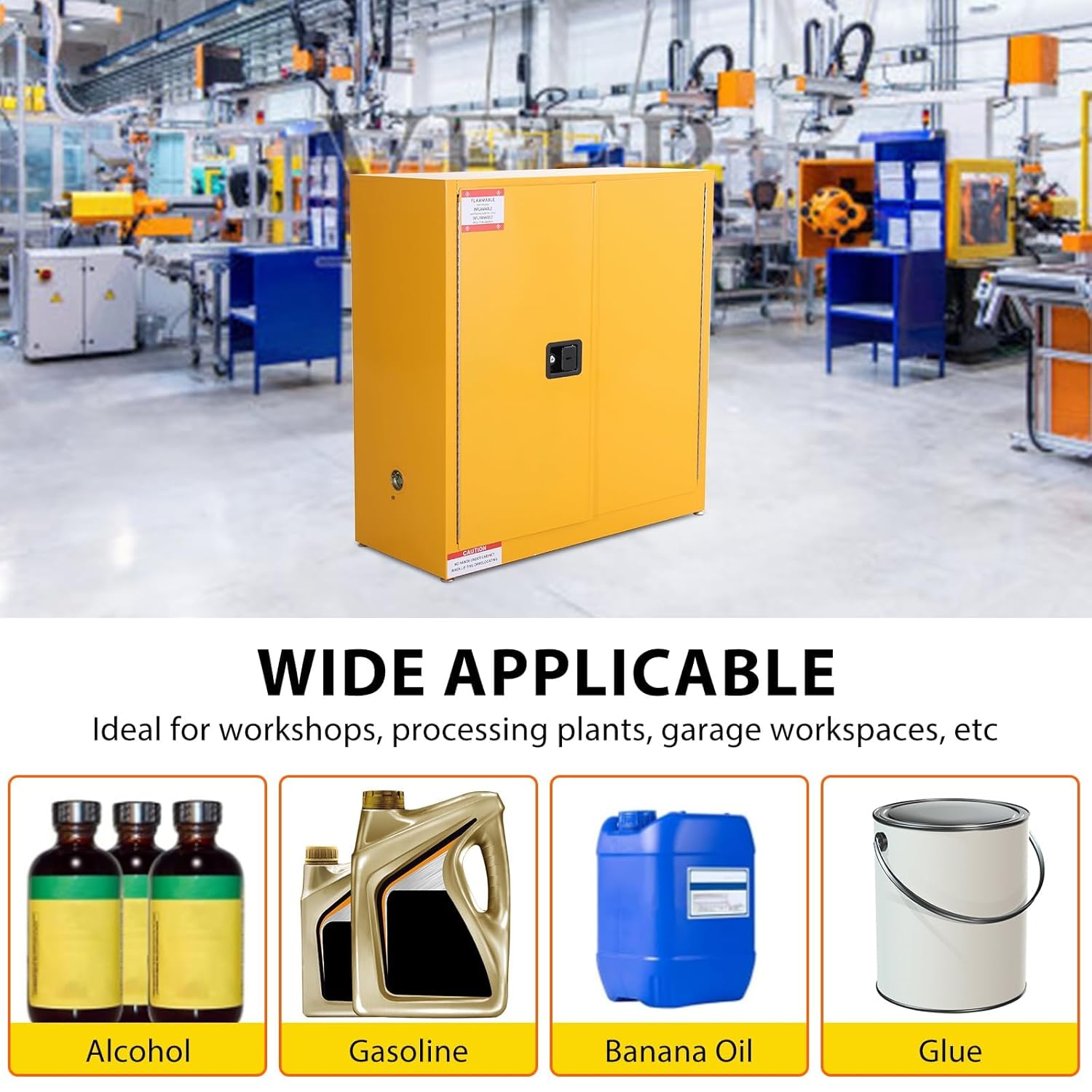 GAOMON 45 Gallon Flammable Safety Cabinet, Yellow Steel Industrial Cabinet for Flammable Liquid Storage, Fireproof Double-Wall Design, 2 Adjustable Shelves, Manual Close Doors, OSHA Compliant (30 Gal)