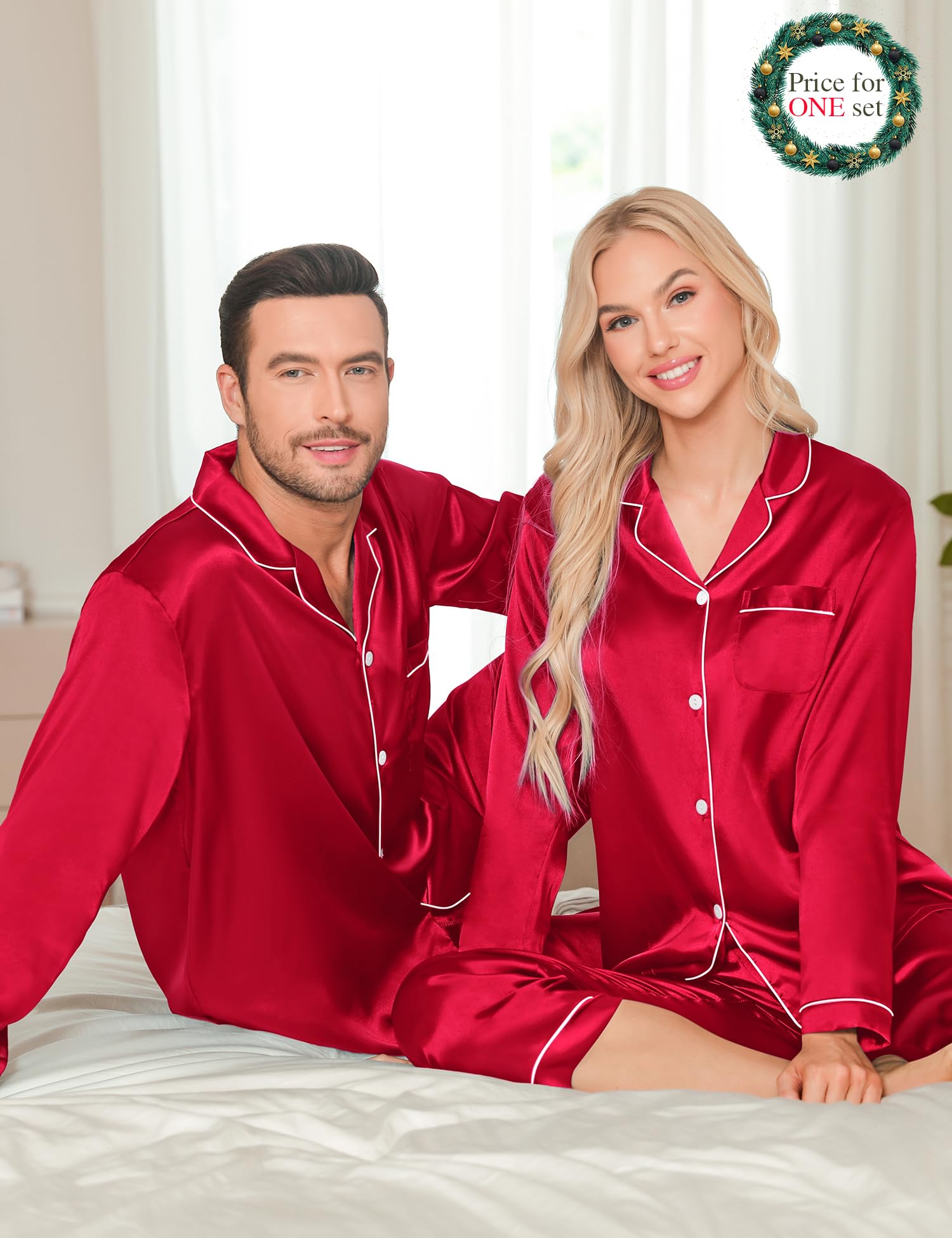 LecGee Pijama de satén de seda para mujer, de manga corta, ropa de dormir de dos piezas con botones