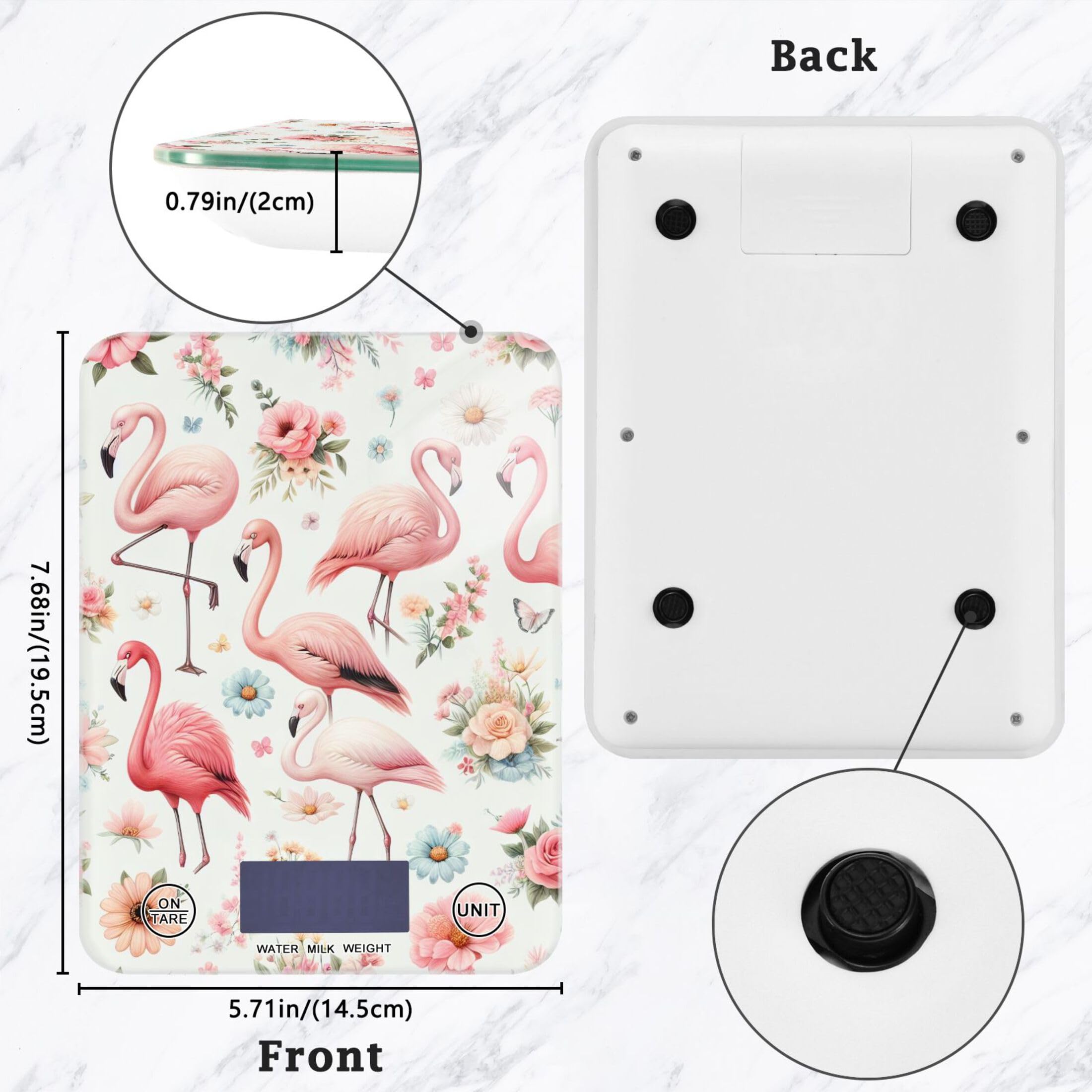 Burbuja Pink Flamingo Floral Food Scale for Weight Loss, Digital Kitchen Scale Weight Grams and Ounces with LCD Display & Tare Function Accurate for Baking Cooking