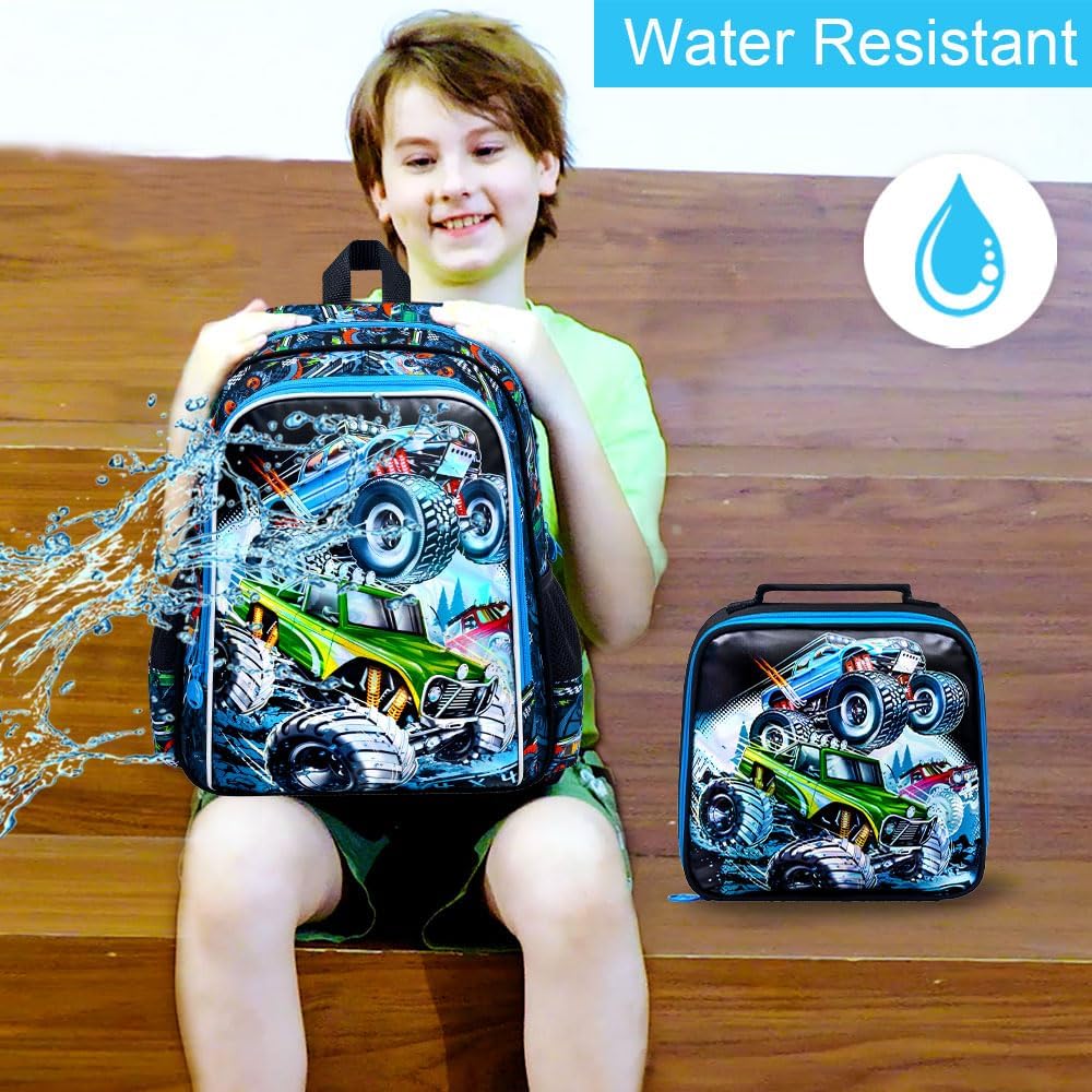 CCJPX 16" Truck Backpack for Boys, 3PCS Cars Kids Water Resistant Preschool Bookbags, Cool Kindergarten School Backpacks and Lunch Box - Image 5