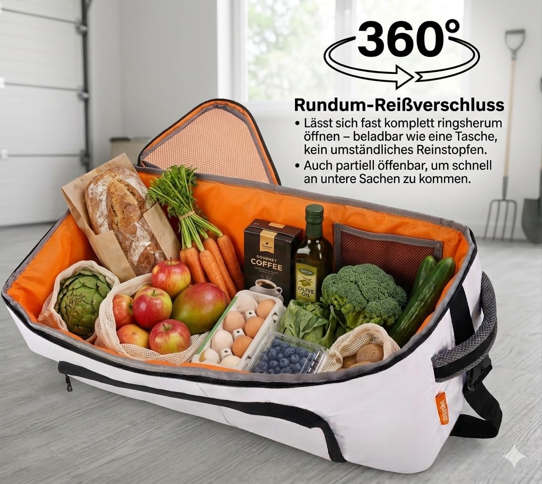 Fahrradrucksack wasserdicht 40L Schwarz Weiß – großer Rucksack für Herren & Damen – Einkaufsrucksack für Fahrrad, Gepäckträger & Kindersitz kompatibel – wasserfester PVC Rucksack