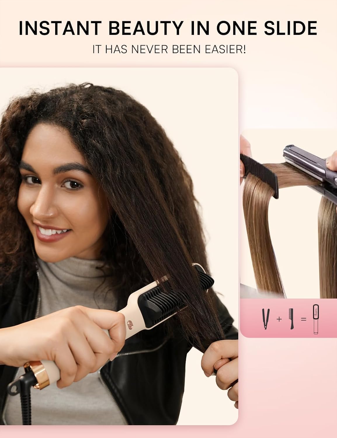 Hair Straightener Brush, Luxing PuraLux Straightener Comb, Fast Heating Hair Straightening Comb, 5 Temp Settings & Anti-Scald with Ceramic Coating, Professional Styling Tools (Cream)