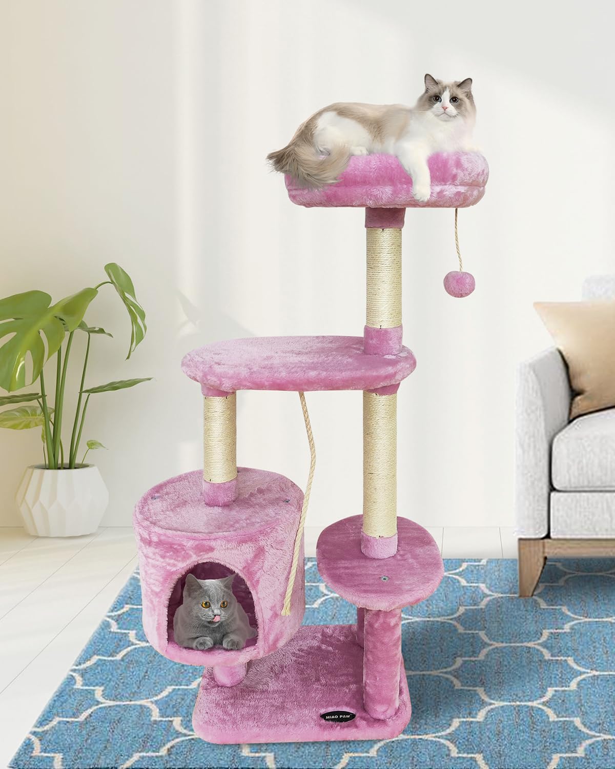 MIAO PAW 6Pink Cat Tree Tower Condo Sisal Post Scratching