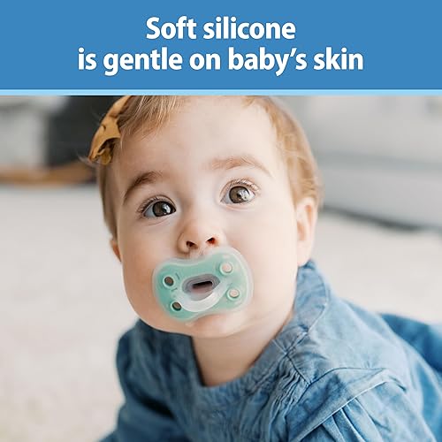 Miniatura 3 de Dr. Brown's Advantage - Chupete de silicona de una sola pieza, chupete totalmente simétrico, gris oscuroverdeamarillo, 19.7-59.1 ft, sin BPA,