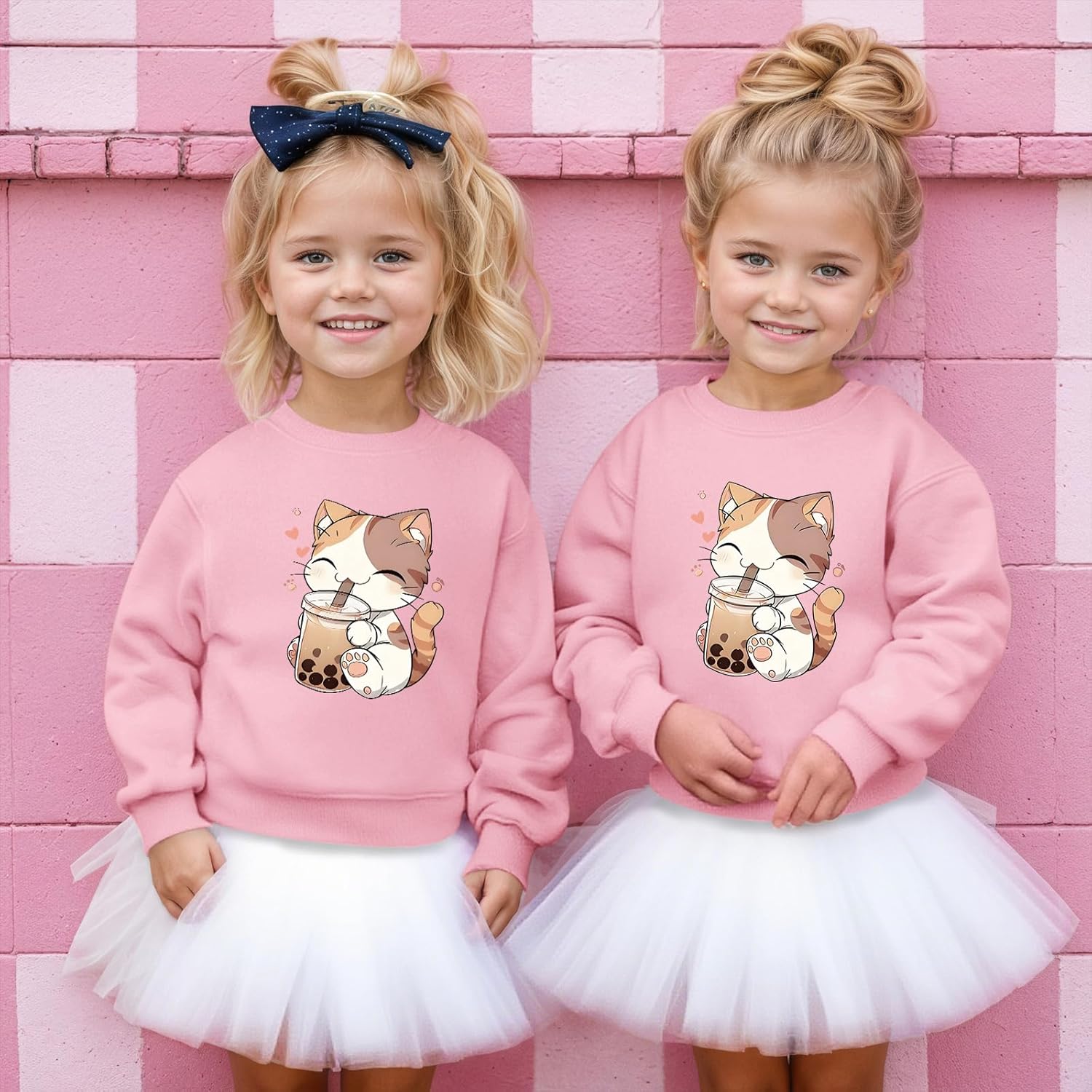 KEEVICI Cute Cat Sweatshirt For Girls Kawaii Graphic Hoodie Kids Cartoon Animal Print Pullover Cotton Long Sleeve Shirts Tops - Image 5