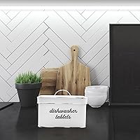 Vista 5 de AuldHome - Soporte para cápsulas de lavavajillas, contenedor para tabletas; esmalte blanco rústico para almacenamiento de cocina con tapa