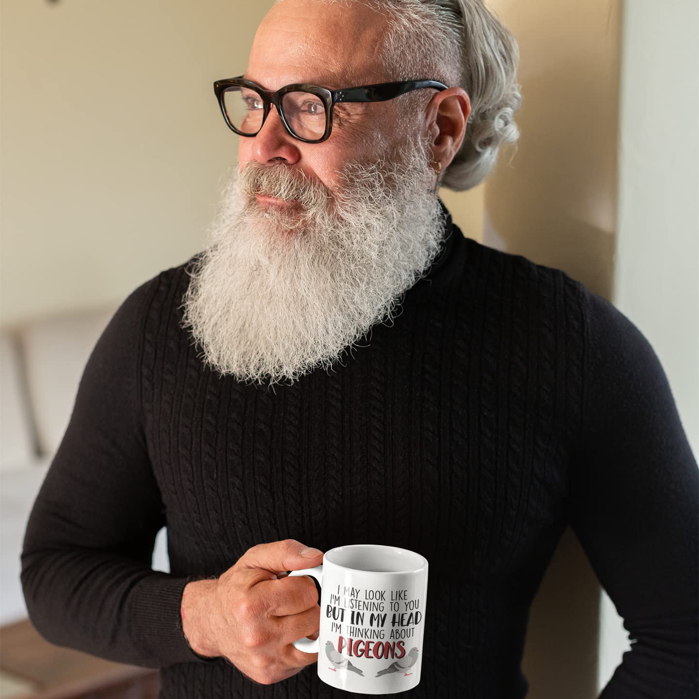 McMug - I May Look Like I'm Listening to You - Thinking About Pigeons - Mug, Ceramic, 11fl.oz, White, Medium - Image 3