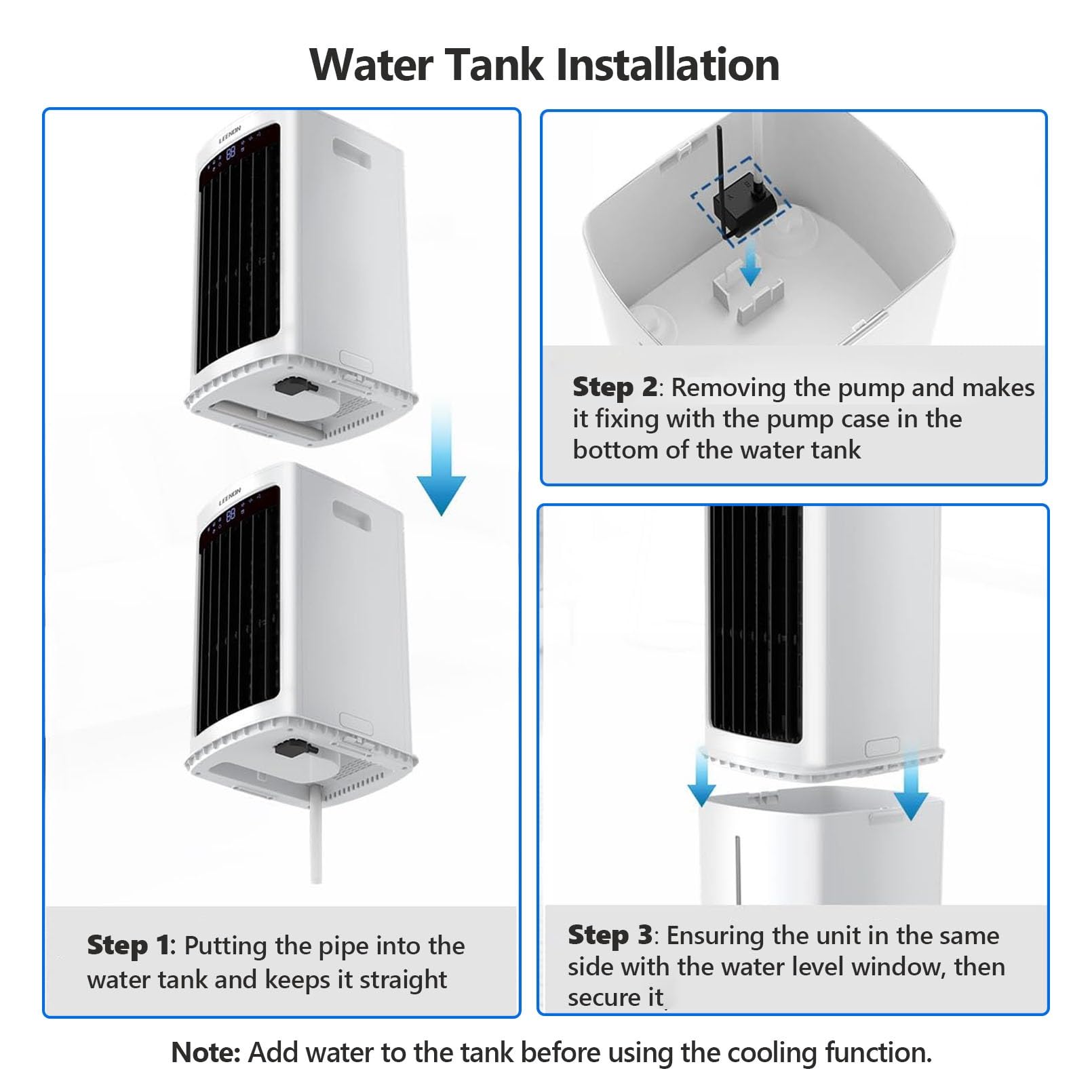 Enfriador de aire portátil 20L, 2000m³/h, 80W, 3 Velocidades, oscilación, 2 bloques hielo, Climatizador Evaporativo Portátil para Hogar y Oficina