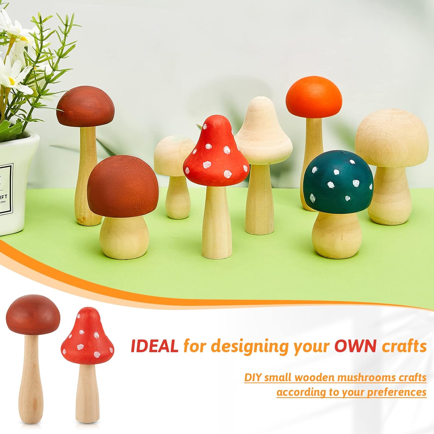 Blulu 30 Pcs Big Sizes Unfinished Wooden Mushroom Natural Wooden Mushrooms Unpainted Art Project Crafting and Fairy Themed Spring Summer Decor and Crafts Projects Decoration DIY Paint Color